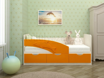 Дельфин-3 Кровать детская 3 ящика без ручек 1.6 Оранжевый глянец в Большой Мурте - bolshaya-murta.mebel54.com | фото