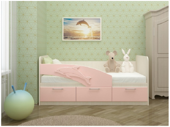 Дельфин-3 Кровать детская 3 ящика с ручками 1.6 Розовый глянец в Большой Мурте - bolshaya-murta.mebel54.com | фото