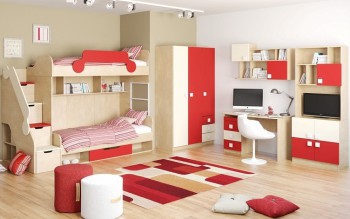 Детская комната Бэрри (Бежевый/Красный/корпус Клен) в Большой Мурте - bolshaya-murta.mebel54.com | фото
