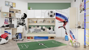 Детская комната Футбол ЧМ (Белый/Синий/корпус Клен) в Большой Мурте - bolshaya-murta.mebel54.com | фото