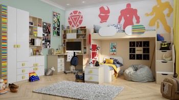 Детская комната Клаксон без машинок (Белый/корпус Клен) в Большой Мурте - bolshaya-murta.mebel54.com | фото