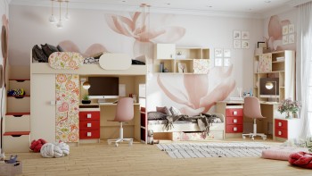 Детская комната Ретвит (Бежевый/Красный/корпус Клен) в Большой Мурте - bolshaya-murta.mebel54.com | фото