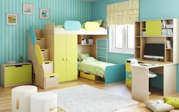 Детская комната Смайли (Желтый/Голубой/Зеленый/корпус Клен) в Большой Мурте - bolshaya-murta.mebel54.com | фото