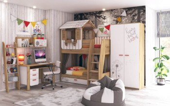 Детская спальня Оливер (Белый/Дуб золотой) в Большой Мурте - bolshaya-murta.mebel54.com | фото