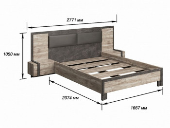 Клео Кровать 1600 с настилом (Дуб Юкон/Ателье темное) в Большой Мурте - bolshaya-murta.mebel54.com | фото