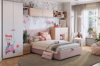Комплект детской мебели Алина К2 Дуб мария/белый/нежно-розовый велюр в Большой Мурте - bolshaya-murta.mebel54.com | фото