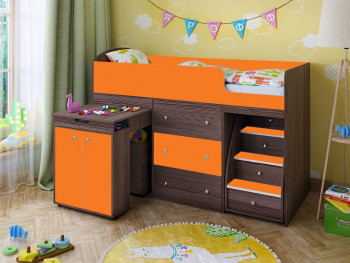 Кровать-чердак Малыш 1600 Бодего/Оранжевый в Большой Мурте - bolshaya-murta.mebel54.com | фото