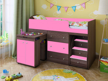 Кровать-чердак Малыш 1600 Бодего/Розовый в Большой Мурте - bolshaya-murta.mebel54.com | фото