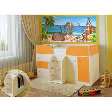 Кровать-чердак Малыш-4 Дуб молочный/Оранжевый в Большой Мурте - bolshaya-murta.mebel54.com | фото