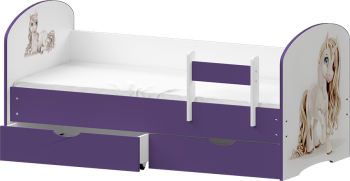 Кровать детская Единорожка 1.6 с бортиком и 2-мя ящиками (ЛДСП цветной) Белый/Фиолетовый в Большой Мурте - bolshaya-murta.mebel54.com | фото