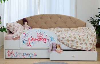 Кровать детская Эльза с бортиком Принцесса Белый/Бежевый в Большой Мурте - bolshaya-murta.mebel54.com | фото