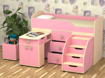 Кровать детская Фея 1.6 Дуб молочный/Розовый в Большой Мурте - bolshaya-murta.mebel54.com | фото