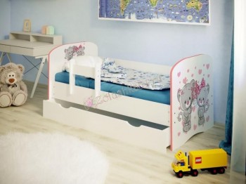 Кровать детская Котята 1.6 с бортиком и ящиком (ЛДСП белый, кромка Красный) Белый/Светло-розовый в Большой Мурте - bolshaya-murta.mebel54.com | фото