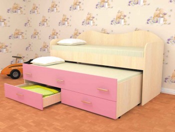 Кровать детская Нимфа двухместная 2.0 Дуб молочный/Розовый в Большой Мурте - bolshaya-murta.mebel54.com | фото