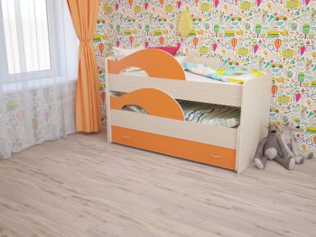 Кровать детская Радуга 1600 Млечный дуб/Оранжевый в Большой Мурте - bolshaya-murta.mebel54.com | фото