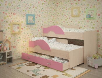 Кровать детская Радуга 1600 Млечный дуб/Розовый в Большой Мурте - bolshaya-murta.mebel54.com | фото