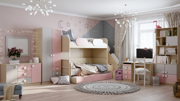 Кровать Грэйси 1650х750 (Розовый/Серый/корпус Клен) в Большой Мурте - bolshaya-murta.mebel54.com | фото