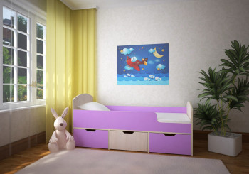 Кровать Малыш-мини Дуб молочный/Ирис в Большой Мурте - bolshaya-murta.mebel54.com | фото