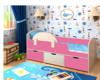 Кровать Малыш-мини Дуб молочный/Розовый в Большой Мурте - bolshaya-murta.mebel54.com | фото