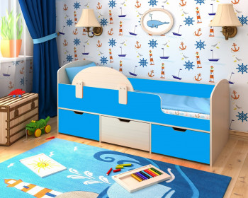 Кровать Малыш-мини с бортиком Дуб молочный/Голубой в Большой Мурте - bolshaya-murta.mebel54.com | фото