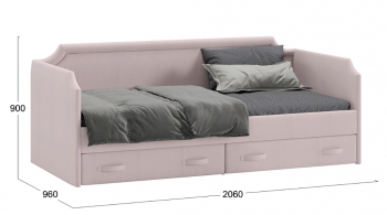 Кровать с мягкой обивкой и ящиками «Кантри» Тип 1 (900) (Велюр пудровый) в Большой Мурте - bolshaya-murta.mebel54.com | фото