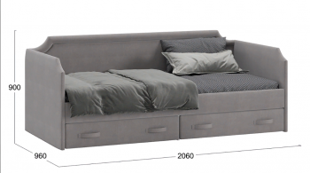 Кровать с мягкой обивкой и ящиками «Кантри» Тип 1 (900) (Велюр Светло-серый) в Большой Мурте - bolshaya-murta.mebel54.com | фото