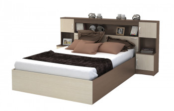 Кровать с прикроватным блоком КР 552 Спальня Basya (шимо темный/шимо светлый) в Большой Мурте - bolshaya-murta.mebel54.com | фото