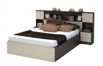Кровать с прикроватным блоком КР 552 Спальня Basya (венге/белфорт) в Большой Мурте - bolshaya-murta.mebel54.com | фото