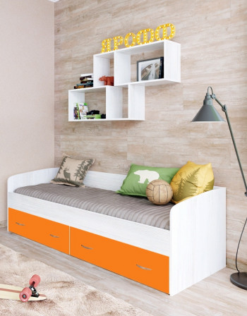 Кровать с выкатными ящиками Винтерберг/Оранжевый в Большой Мурте - bolshaya-murta.mebel54.com | фото