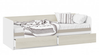 Кровать «Сканди» с 2 ящиками Дуб Гарден/Белый/Глиняный серый в Большой Мурте - bolshaya-murta.mebel54.com | фото