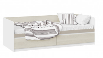 Кровать «Сканди» с 2 ящиками Дуб Гарден/Белый/Глиняный серый в Большой Мурте - bolshaya-murta.mebel54.com | фото