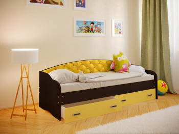 Кровать Софа-7 с мягкой спинкой (800х1900) Венге/Желтый в Большой Мурте - bolshaya-murta.mebel54.com | фото