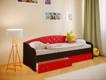 Кровать Софа-7 с мягкой спинкой (800х1900) Венге/Красный в Большой Мурте - bolshaya-murta.mebel54.com | фото