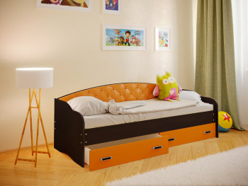 Кровать Софа-7 с мягкой спинкой (800х1900) Венге/Оранжевый в Большой Мурте - bolshaya-murta.mebel54.com | фото