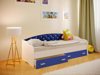 Кровать Софа-7 с мягкой спинкой со стразами (800х1900) Белый/Синий в Большой Мурте - bolshaya-murta.mebel54.com | фото