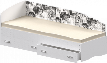 Кровать Софа-9 с мягкой спинкой с рисунком Милана (900х1900) Белый в Большой Мурте - bolshaya-murta.mebel54.com | фото