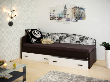 Кровать Софа-9 с мягкой спинкой с рисунком Милана (900х1900) Венге/Белый в Большой Мурте - bolshaya-murta.mebel54.com | фото