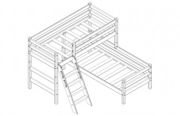 Кровать Соня вариант 8 угловая с наклонной лестницей Белый полупрозрачный в Большой Мурте - bolshaya-murta.mebel54.com | фото