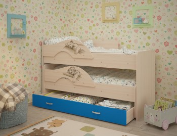 Кровать выкатная Радуга-Сафари детская 1600 Млечный дуб/Голубой в Большой Мурте - bolshaya-murta.mebel54.com | фото