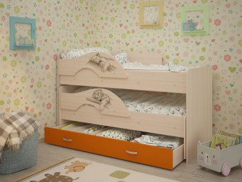 Кровать выкатная Радуга-Сафари детская 1600 Млечный дуб/Оранжевый в Большой Мурте - bolshaya-murta.mebel54.com | фото