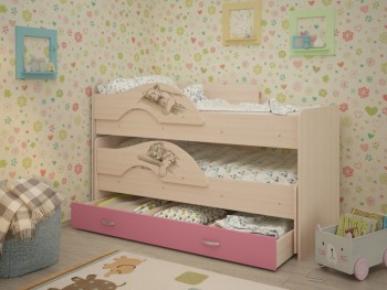 Кровать выкатная Радуга-Сафари детская 1600 Млечный дуб/Розовый в Большой Мурте - bolshaya-murta.mebel54.com | фото