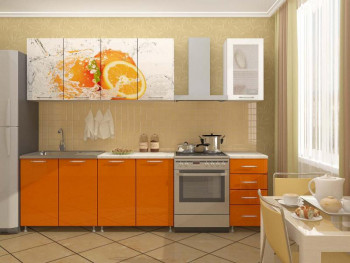 Кухонный гарнитур 1,6м Апельсин (Белый/Оранжевый металлик/Фотопечать апельсин) в Большой Мурте - bolshaya-murta.mebel54.com | фото