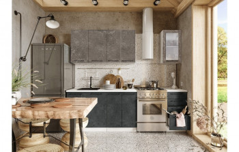 Кухонный гарнитур Нувель 1800мм белый/бетон коричневый/бетон черный в Большой Мурте - bolshaya-murta.mebel54.com | фото