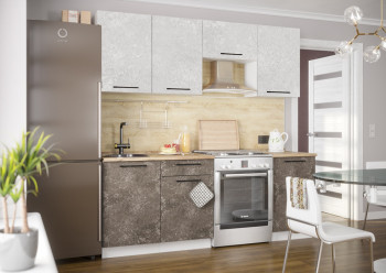 Кухонный гарнитур Нувель 2100мм белый/бетон коричневый в Большой Мурте - bolshaya-murta.mebel54.com | фото