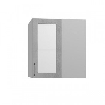 Лофт ПУС 650 шкаф верхний угловой со стеклом (Бетон светлый/корпус Серый) в Большой Мурте - bolshaya-murta.mebel54.com | фото