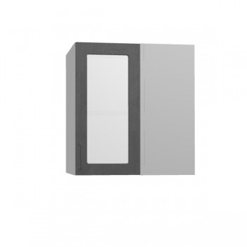 Лофт ПУС 650 шкаф верхний угловой со стеклом (Бетон темный/корпус Серый) в Большой Мурте - bolshaya-murta.mebel54.com | фото