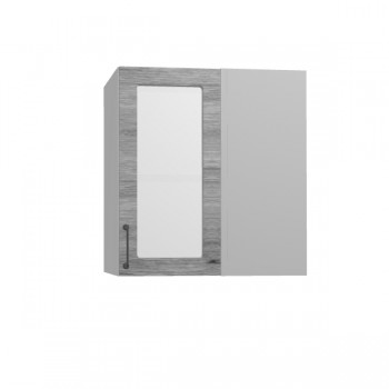 Лофт ПУС 650 шкаф верхний угловой со стеклом (Дуб майский/корпус Серый) в Большой Мурте - bolshaya-murta.mebel54.com | фото