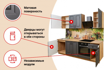 Модульная кухня Глетчер 2,5 м Маренго Силк (дуб крафт золотой) в Большой Мурте - bolshaya-murta.mebel54.com | фото