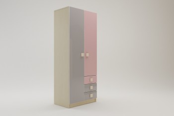 Шкаф 2-х створчатый с ящиками Грэйси (Розовый/Серый/корпус Клен) в Большой Мурте - bolshaya-murta.mebel54.com | фото
