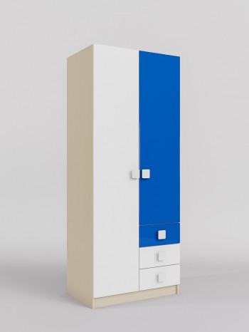 Шкаф 2-х створчатый с ящиками Скай люкс (Синий/Белый/корпус Клен) в Большой Мурте - bolshaya-murta.mebel54.com | фото